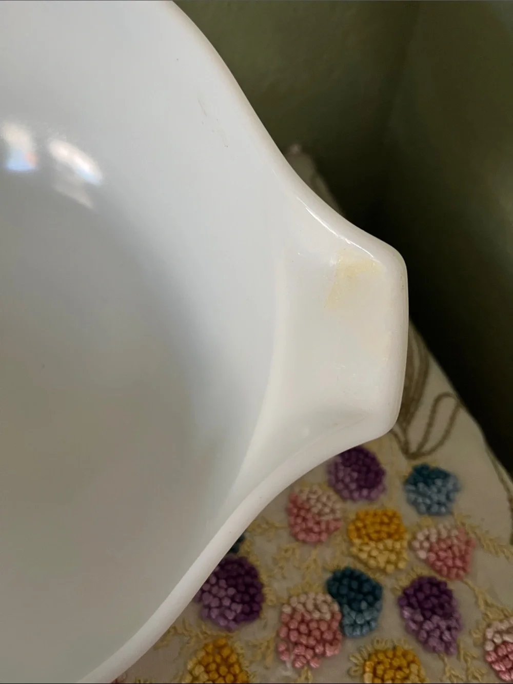 Vintage Pyrex #443 White Mixing Bowl with Blue Snowflake Border